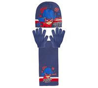 Miraculous Mädchen Marienkäfer 3-teiliges Winter-Set Kinder Wollmütze + Handschuh + Schal Set Gr. 3-5 Jahre, navy