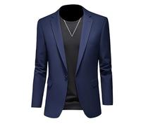MIRALOSVIAN Anzug Herren,Herren Casual Regular Fit Leichte Jacken Sommer Einfarbig Langarm Blazer mit Tasche Smart Comfort Anzugjacke Winddicht Alltagskleidung Marineblau XXL