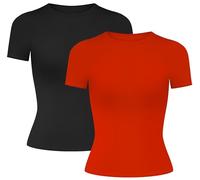 MIRITY Damen Y2K Basic Kurzarm T-Shirts 2er Pack - Slim Fit Sommer Scoop Neck Crop Tops