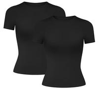 MIRITY Damen Y2K Basic Kurzarm T-Shirts 2er Pack - Slim Fit Sommer Scoop Neck Crop Tops