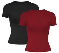 MIRITY Damen Y2K Basic Kurzarm T-Shirts 2er Pack - Slim Fit Sommer Scoop Neck Crop Tops