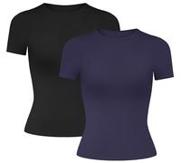 MIRITY Damen Y2K Basic Kurzarm T-Shirts 2er Pack - Slim Fit Sommer Scoop Neck Crop Tops