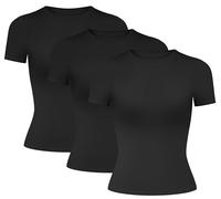 MIRITY Damen Y2K Basic Kurzarm T-Shirts 3er Pack - Slim Fit Sommer Scoop Neck Crop Tops