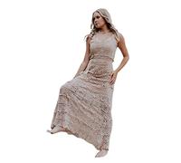Miro Boho Chic Ibiza 89 Brautkleid Boho Chic Maxikleid Ibiza Spitze Ärmellos V-Ausschnitt Einheitsgröße Ibiza Kleider Damen Weiß Boho Lange Kleider Sommer, beige, One size