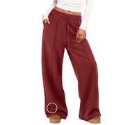 MIROMIHO Damen-Sweathose mit weitem Bein, Fleece-gefüttert, Baggy-Hose, Kordelzug, athletische Jogginghose, modische Winter-Outfits, Weinrot, X-Groß