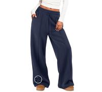 MIROMIHO Damen-Sweathose mit weitem Bein, Fleece-gefüttert, Baggy-Hose, Kordelzug, athletische Jogginghose, modische Winter-Outfits, Marineblau, M