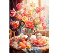 MIRONS Kreuzstich Stickpackungen Vorgedruckt Set, Schöne Tulpen in Vase,D Kreuzstich Stickpackung Zum Sticken Starter Set FüR Erwachsene Kinder AnfäNger, 11CT Cross Stitch Kit