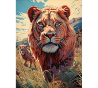 MIRONS Kreuzstich Stickpackungen Vorgedruckt Set, Wilder Löwe im Dschungel, L, 40 * 50CM Stickvorlagen Stickbilder Zum Sticken Starter Set FüR Erwachsene AnfäNger, 11CT Cross Stitch Kit