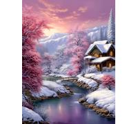 MIRONS Kreuzstich Stickpackungen Vorgedruckt Set, Winterwaldhütten-Schneeszene,I Kreuzstich Stickpackung Zum Sticken Starter Set FüR Erwachsene Kinder AnfäNger, 11CT Cross Stitch Kit