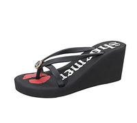 MisFox Damen Flip Flops Wedges Sandalen Sommer Strass Plateau Zehentrenner