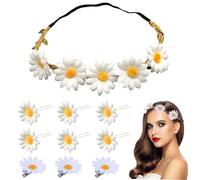 MisFun 10 Stück Trachten Haarschmuck, Gänseblümchen-Stirnband, Blumenhaarband Haarreif Dirndl, Elastisch Blumenkranz Blumen Haarband Haarclips, Bohemia Style Trachten Accessoires Damen
