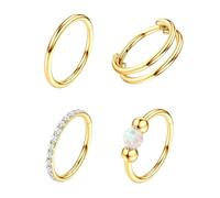 MisFun 4 Stück Nasenpiercing Ring 8MM 18G Hypoallergen Medizinisch Gold