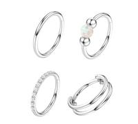 MisFun 4 Stück Nasenpiercing Ring 8MM 18G Hypoallergen Medizinisch Silber