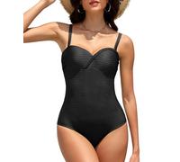 Misfuso Badeanzug Damen sexy mit Cups Bademode Push Up Einteilige Feste Körbchen Verstellbarer Badeanzug High Waist Schwimmanzug Monokini Strandmode Swimsuit Badeanzüge Für Damen-Schwarze-S