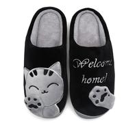 Mishansha Herren Damen Hausschuhe Winter Plüsch Warm kuschelig Rutschfeste Indoor & Outdoor Pantoffeln mit Cartoon für Frauen Männer (Schwarz, 39/40 EU = 40/41 CN)