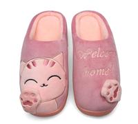 Mishansha Herren Damen Hausschuhe Winter Plüsch Warm kuschelig Rutschfeste Indoor & Outdoor Pantoffeln mit Cartoon für Frauen Männer (Rot, 35/36 EU = 36/37 CN)