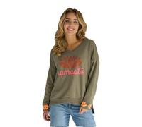 Miss Goodlife Damen Sweatshirt, Namaste V-Neck, MG12980, Oliv/neonpink, XXL