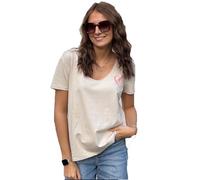 Miss Goodlife MG12372 Damen V-Neck T-Shirt This is My Happy Place, Sand, XS