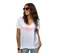 Miss Goodlife MG12375 Damen V-Neck T-Shirt Champagne Gold, White, M