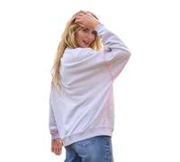 Miss Goodlife MG12932 Damen Sweatshirt Roundneck Heartface Flashy Strass Print, lightgrey Melange, M