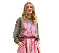 Miss Goodlife MG12942 Damen Sweatshirt Roundneck XO Paillette, Oliv/neonpink, XL