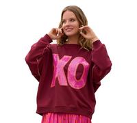 Miss Goodlife MG12943 Damen Sweatshirt Roundneck XO Paillette, Bordeaux/flashrose, S