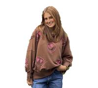 Miss Goodlife MG13271 Damen Hoodie Wide Heartface Allover Strass, Chocolate/flashrose, M