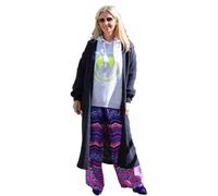 Miss Goodlife MG8584 Damen lang Geschnittener offener Cardigan Peace!, Dark Blue/neon pink, M