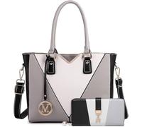 Miss Lulu Damen Chic Top-Griff Tasche Luxus Tote Minimalistisches Design Mode Crossbody Tasche mit Farbblockierung Vielseitig für Business und Casual, Grau, 2er-Set, L