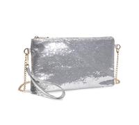 Miss Lulu Damen Fashion Pailletten Tasche Mini Clutch kleine Damen Kettentasche Umhängetasche für Hochzeiten, Dates und verschiedene Anlässe mit goldener Kette Silber
