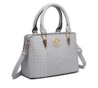 Miss Lulu Handtasche Damen,Exquisitem Handtasche Damen Mittelgroß,Lychee Muster Tasche Damen,Hochwertigem Strick Prozess Handtasche, Elegante Schultertasche Damen (Hellgrau)