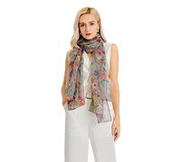 Miss Lulu Damen Mode Schal Vogel Blume Schmetterling Druck Lange Soft Neck Scarf Wickel Stola für Summer Beach Winter (Grau)