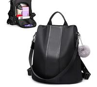 Miss Lulu Damen Rucksack Wasserdichte Nylon Schultaschen Anti-Diebstahl Tagesrucksack Schultertaschen für Unterwegs (Schwarz)