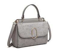Miss Lulu Damen Tasche Henkeltasche Mittelgroß Umhängetasche Tasche mit Kunstleder und Wildleder Vintage Flap Handtasche Crossbody Bag mit ovaler Metallverzierung Elegant Exquisit