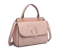 Miss Lulu Damen Umhängetasche Mittelgroß Top-Griff Tasche mit Kunstleder und Wildleder Vintage Flap Handtasche Crossbody Bag mit ovaler Metallverzierung Elegant Exquisit