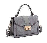 Miss Lulu Damen Tasche Henkeltasche Mittelgroß Umhängetasche Tasche mit Kunstleder und Wildleder Vintage Flap Handtasche Crossbody Bag mit ovaler Metallverzierung Elegant Exquisit