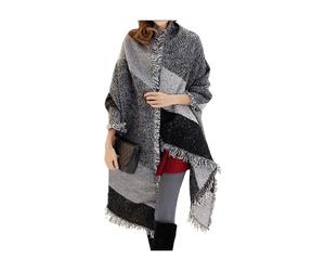 Miss Lulu Damen Winter langer, weicher, warmer karierter Wollmischgewebe-Schal und Stola mit Quasten, schwarz.