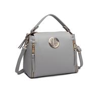 Miss Lulu Handtasche Damen Schultertasche Henkeltasche Pu Leder Elegant Umhängetasche Mittlere Top Griff Tasche (Grau)
