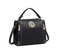Miss Lulu Handtasche Damen Schultertasche Henkeltasche Pu Leder Elegant Umhängetasche Mittlere Top Griff Tasche (Schwarz)
