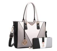 Miss Lulu Handtasche Damen, Taschen Damen, Schultertaschen Damen Shopper Damen Handtaschen Damen V-förmiges Design Synthetic Ledertasche Mit abnehmbarem Schultergurt, Grau Geldbörsen-Set