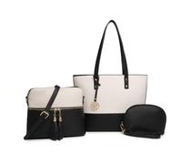 Miss Lulu Handtaschen Damen große Kontrastfarbe Tragetaschen 3-teiliges Set Quaste Umhängetasche Aktentasche für Arbeit Schule