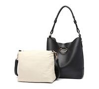 Miss Lulu Handtaschen Damen Tote Bag Schultertasche 2 Stücke Große Elegante Tasche Hobo für Arbeit Reise (Schwarz)