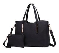 Miss Lulu Henkeltasche Damen Tasche 2 tIg. Shopper Reise Schultertasche,Schwarz