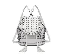 Miss Lulu Mode Rucksack Handtaschen für Frauen Schultergurt mit Kette Kunstleder Studded Geprägt Schädel Beige
