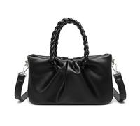 Miss Lulu PU Leder Umhängetasche mit abnehmbarem, verstellbarem Schulterriemen Kleine Tasche mit geflochtenem Henkel (Schwarz)