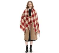 Miss Lulu Winter Schal Damen Oversized - kuschelig warmer karierter Wollschal mit langen Fransen, Weihnachtsschal für Frauen, Mama & Freundin oder für Alltag (Rot und Weiß)