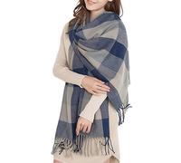 Miss Lulu Winter Schal Damen Oversized - kuschelig warmer karierter Wollschal mit langen Fransen, Weihnachtsschal für Frauen, Mama & Freundin oder für Alltag (Grau)