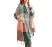 Miss Lulu Winter Schal Damen Oversized - kuschelig warmer karierter Wollschal mit langen Fransen, Weihnachtsschal für Frauen, Mama & Freundin oder für Alltag (Grün)
