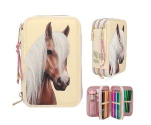Miss Melody 3 Fach Federtasche mit Pferdekopf Applikation