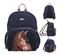 Depesche 13191 Miss Melody Glitter Horse-Rucksack in Dunkelblau, mit Pferde Motiv, Glitzer und Herz Steppung, Tasche mit verstellbaren Trägern, Mehrfarbig